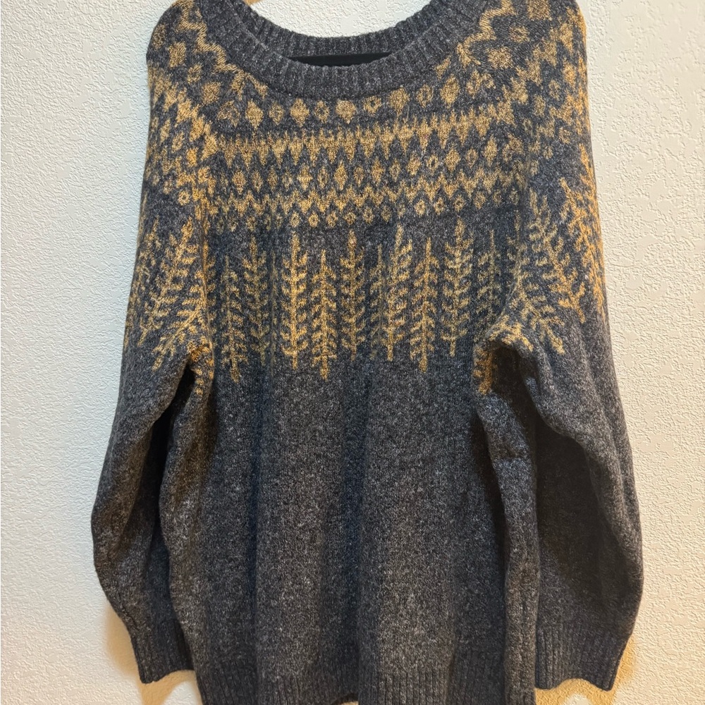 Torrid Cashmere Pullover Crew Knit Sweater. Charcoal Grey, Holly Jacquard 3x NWT